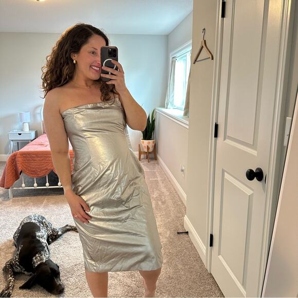 Revolve h:ours Silver Strapless Knee Length Mini Dress XL - Picture 2 of 13
